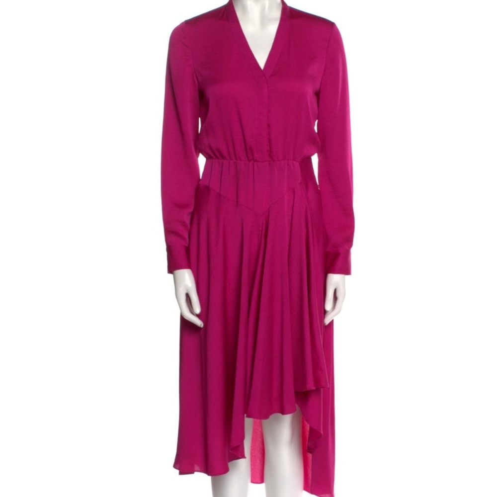 Maje Paris “Rushia” Fuchsia Asymmetric Ruffled Satin Dress Size 1 = S
